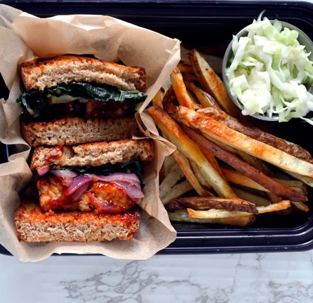 Tempeh vegan barbecue sandwich