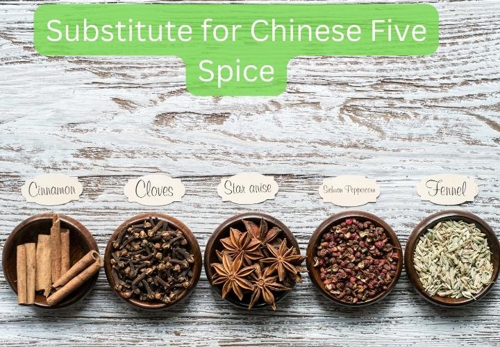 Star anise, cinnamon bark, cloves, fennel seeds and Sichuan peppercorns in small bowls