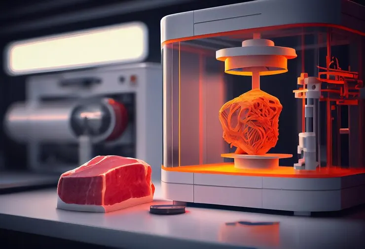 Illustration pieces raw cultured meat laboratory grown incubator ai