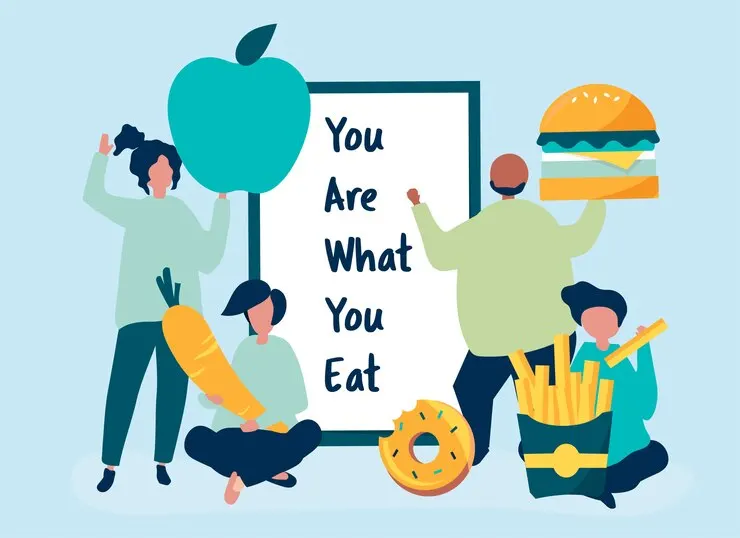People with food icons illustration