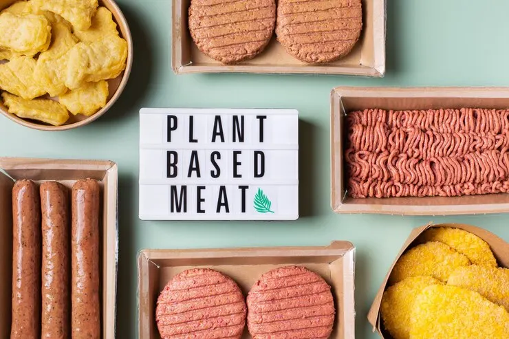 Variety plant based meat food reduce carbon footprint