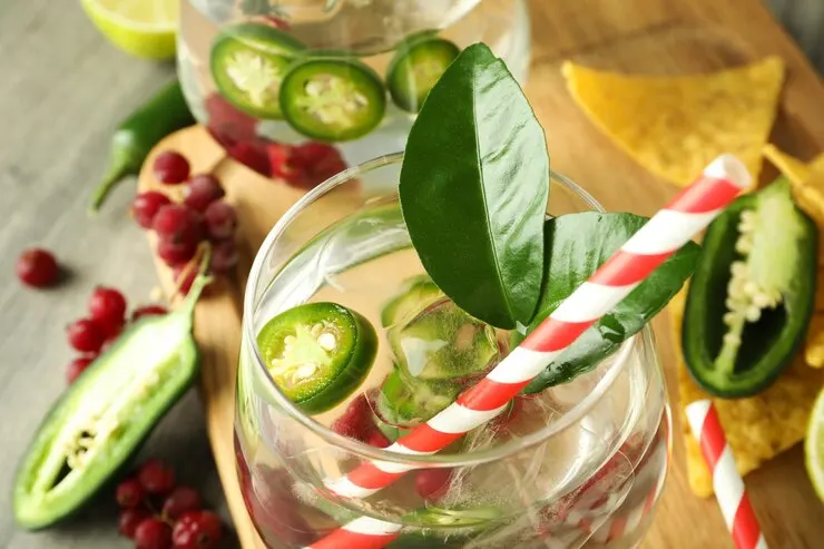 Concept drink with jalapeno cocktail close up