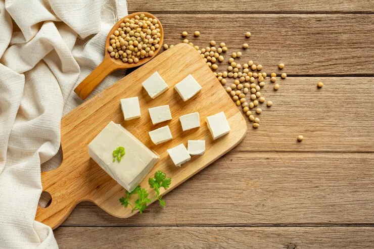 Tofu made from soybeans food nutrition concept