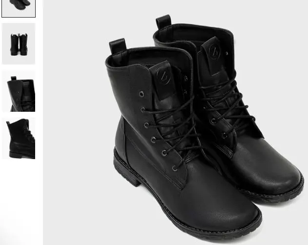 Black laced boots and a pair of black shoes, featuring Workers No. 2 Cactus Leather Vegan Boots by Bohema.