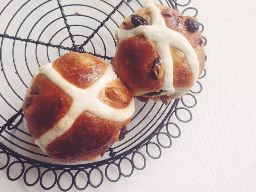 High angle view hot cross buns rack