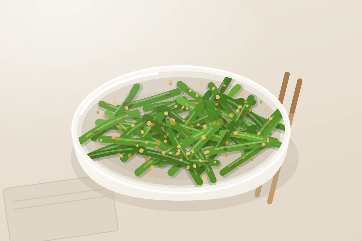 Din Tai Fung-style garlic green beans with minced golden garlic