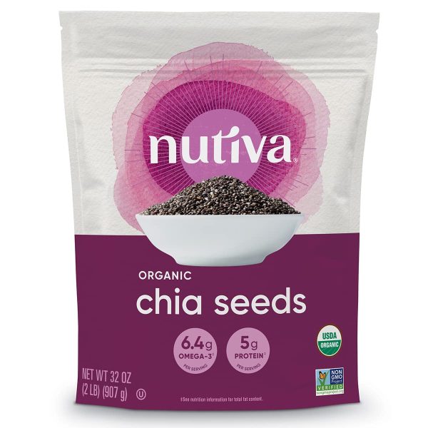 Nutiva Organic Premium Raw Black Chia Seeds, 32 Oz, USDA Organic, Non-GMO, Whole 30 Approved, Vegan