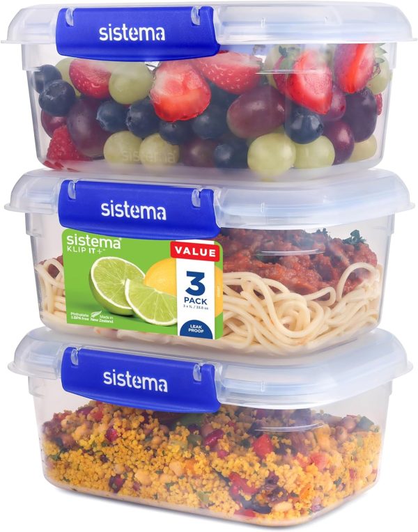 Sistema KLIP IT PLUS Food Storage Container 1 L Leak-Proof, Stackable & Airtight Fridge Freezer Container