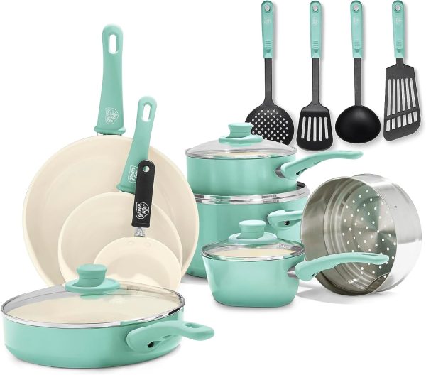 GreenLife Soft Grip Healthy Ceramic Nonstick 16 Piece Kitchen Cookware