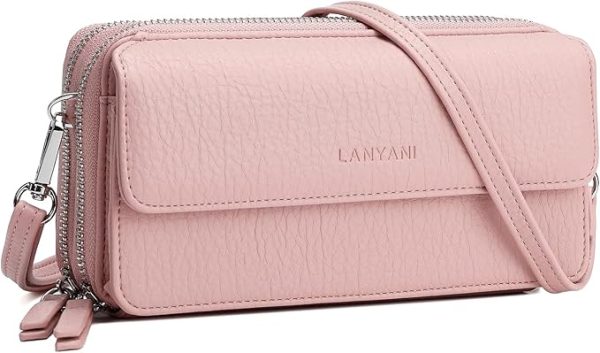 RFID Crossbody Wallet Wristlet Purse with Phone Pocket For Women Vegan Leather