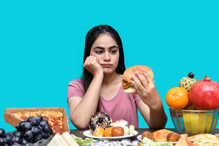 A woman enjoying a plate of vegan cuisine at a table, illustrating how a vegan diet aids in identifying food intolerances.