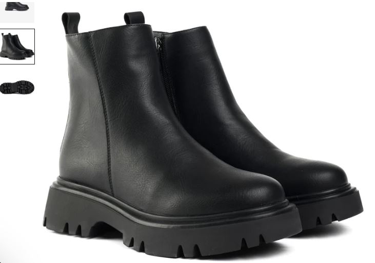 A pair of black leather ankle boots featuring a zipper, labeled as Cameo Vegan Ankle Boots by V.GAN.