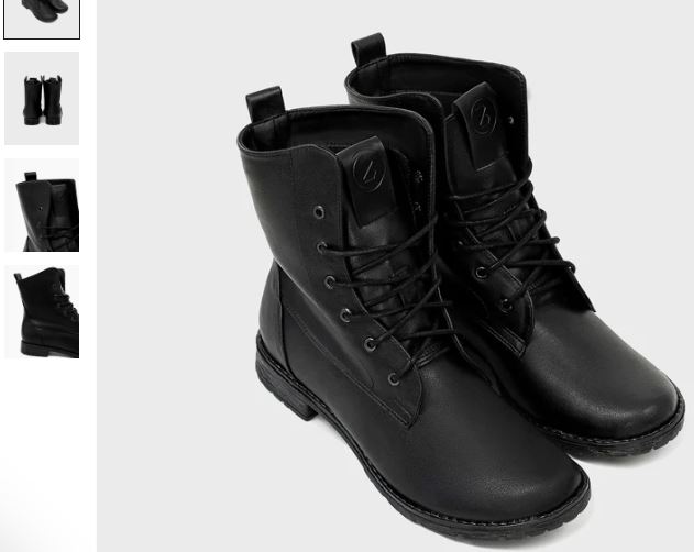 Black laced boots and a pair of black shoes, featuring Workers No. 2 Cactus Leather Vegan Boots by Bohema.