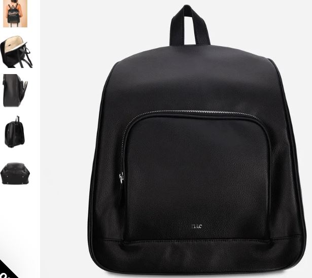 A black Mika Vegan Backpack by NAE Vegan Shoes featuring dual zipper pockets for convenient storage and style.