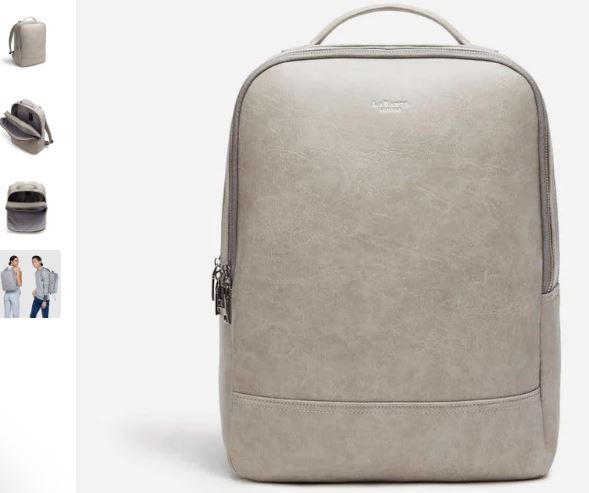 A stylish men's leather backpack, featuring a sleek design suitable for daily use and laptop storage.