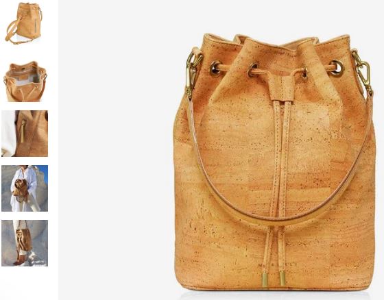 A cork bag featuring a zipper closure, showcasing the Gamma Handcrafted Cork Vegan Bucket Backpack by Murmali.
