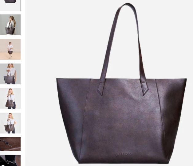 A display of the Totissimo Foldable Vegan Leather Tote Bag by Canussa in various colors, showcasing its stylish versatility.