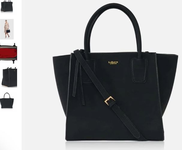 A black handbag alongside a red and black purse, featuring the Demi Vegan Leather Winged Tote Bag by LaBante London.